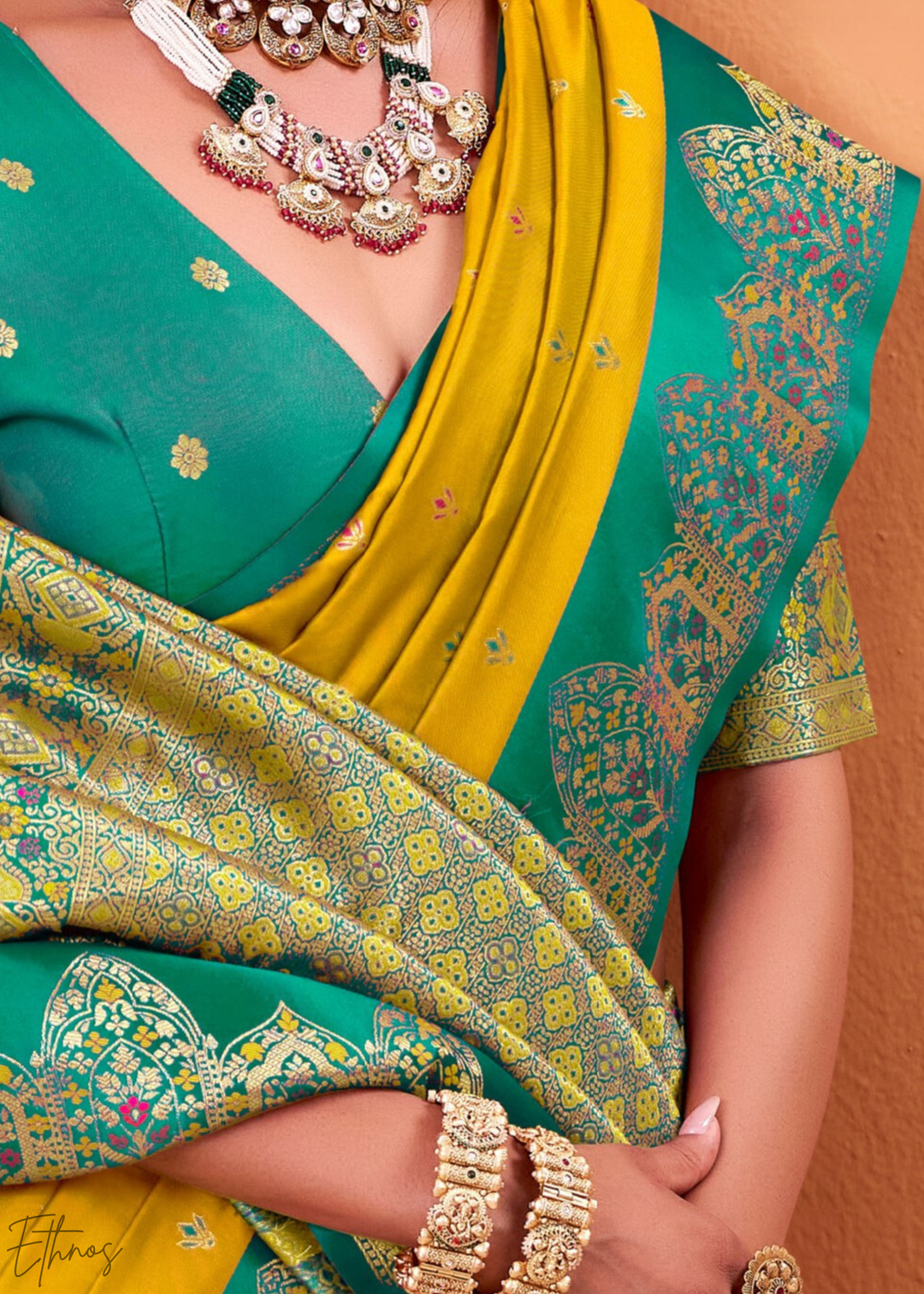 Vibrant Yellow Satin Silk Saree