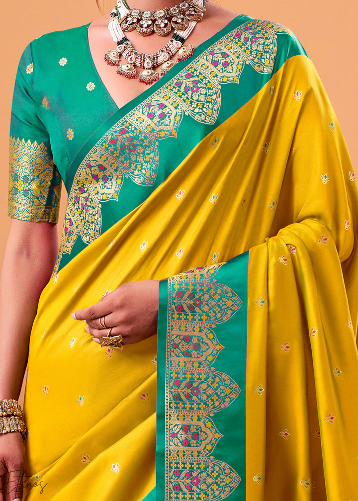 Vibrant Yellow Satin Silk Saree