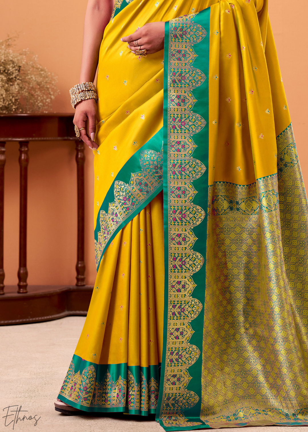Vibrant Yellow Satin Silk Saree