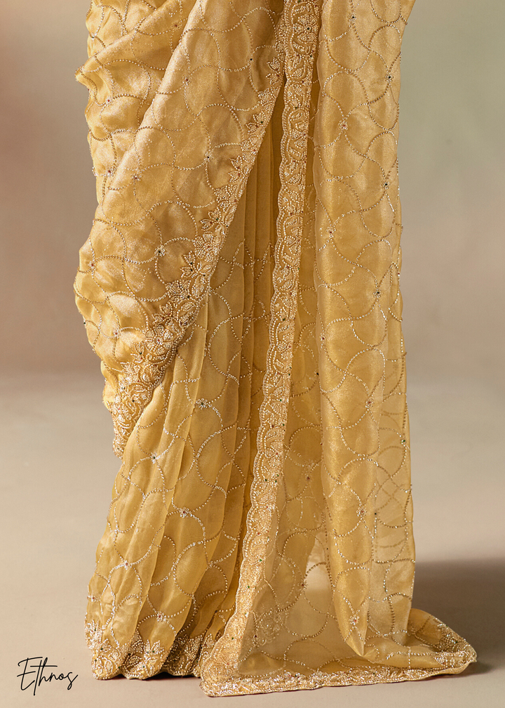 Vibrant Yellow Sequins Organza Saree
