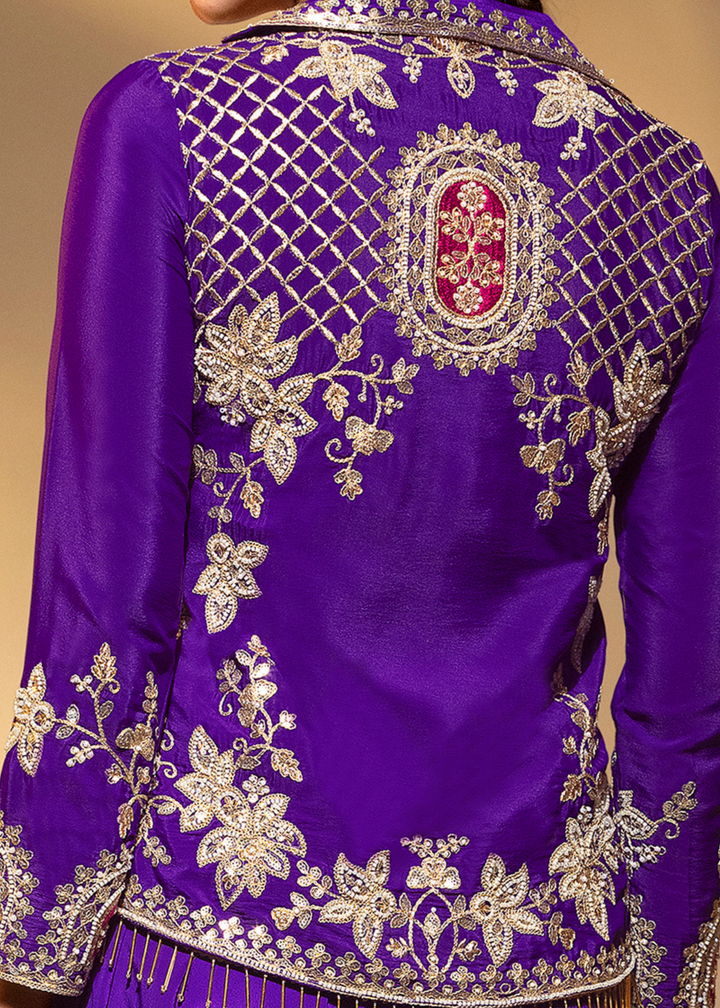 Violet Embroidered Crepe Jacket Dhoti Suit