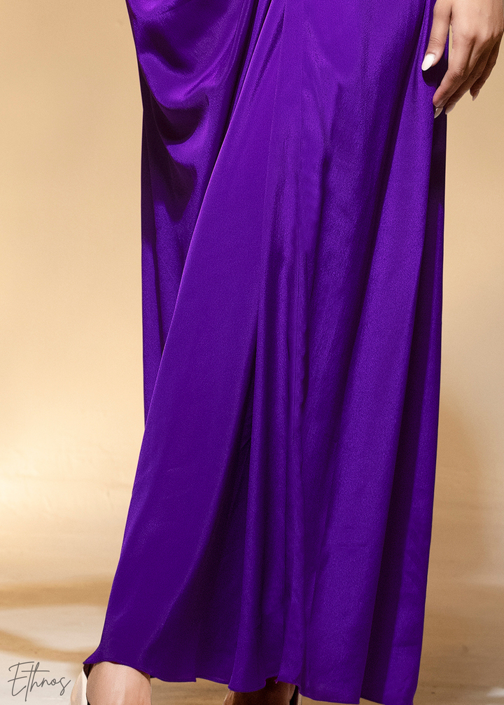 Violet Embroidered Crepe Jacket Dhoti Suit