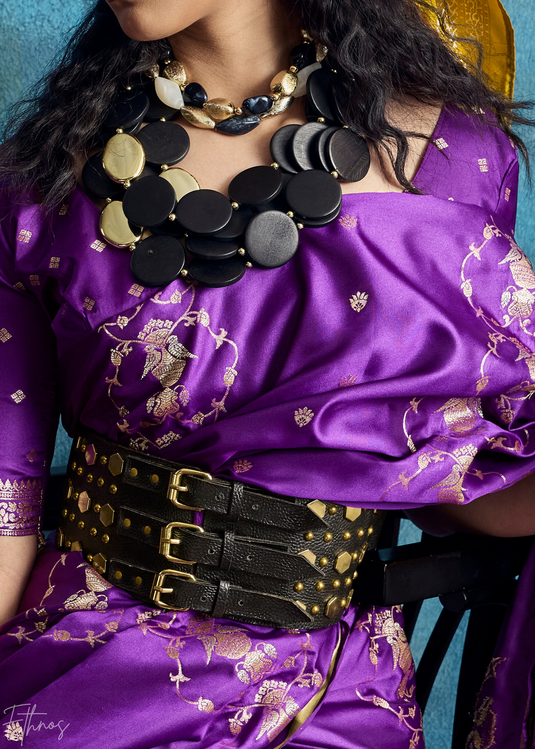 Violet Purple Floral Brocade Satin Silk Saree