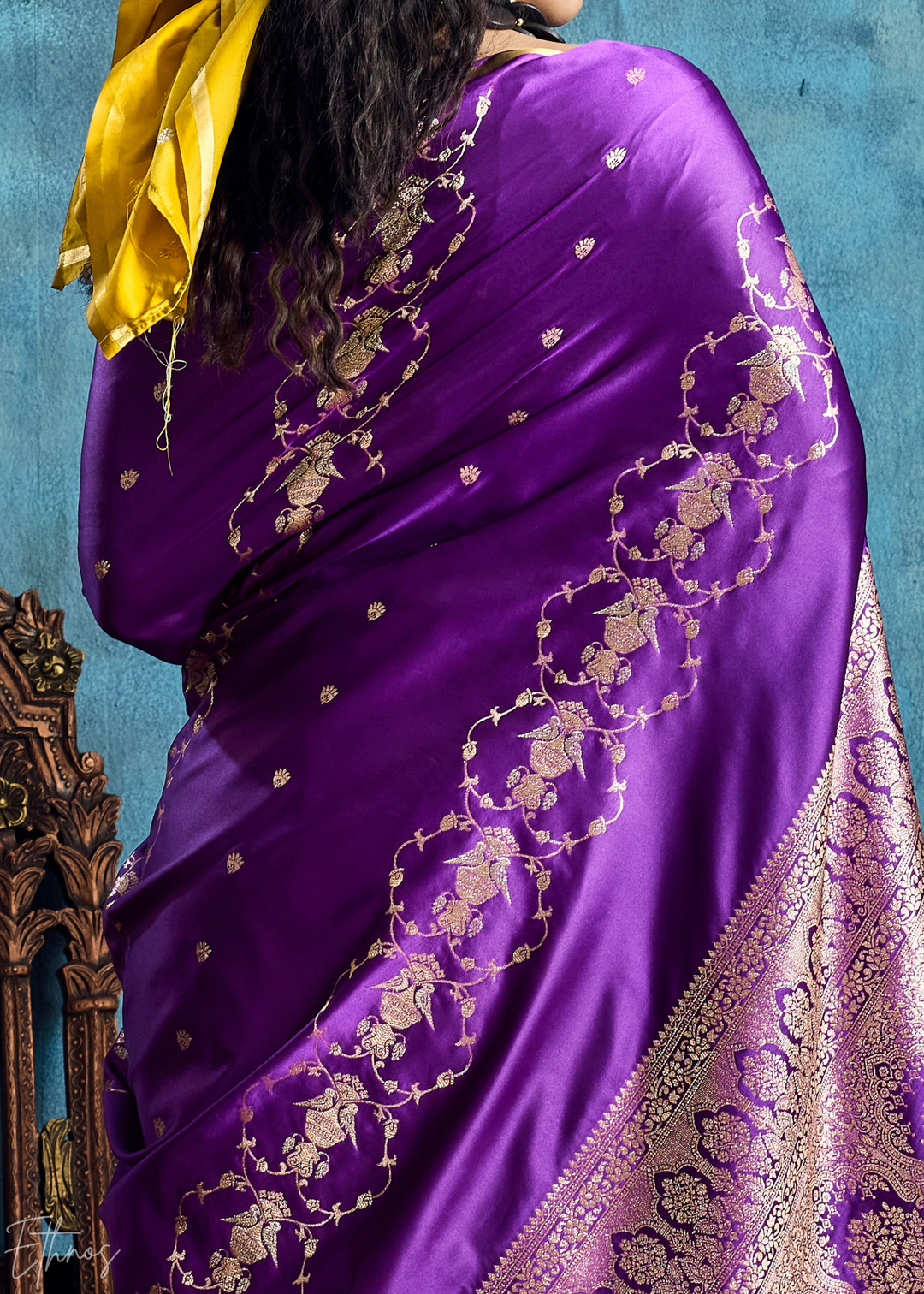 Violet Purple Floral Brocade Satin Silk Saree