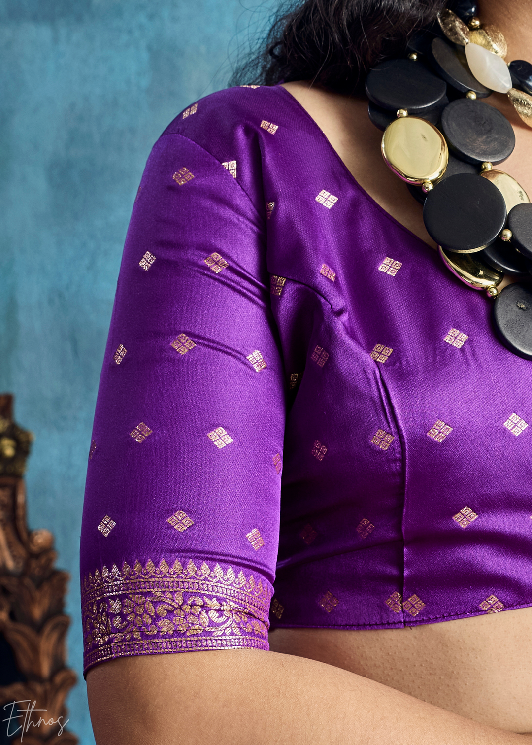 Violet Purple Floral Brocade Satin Silk Saree