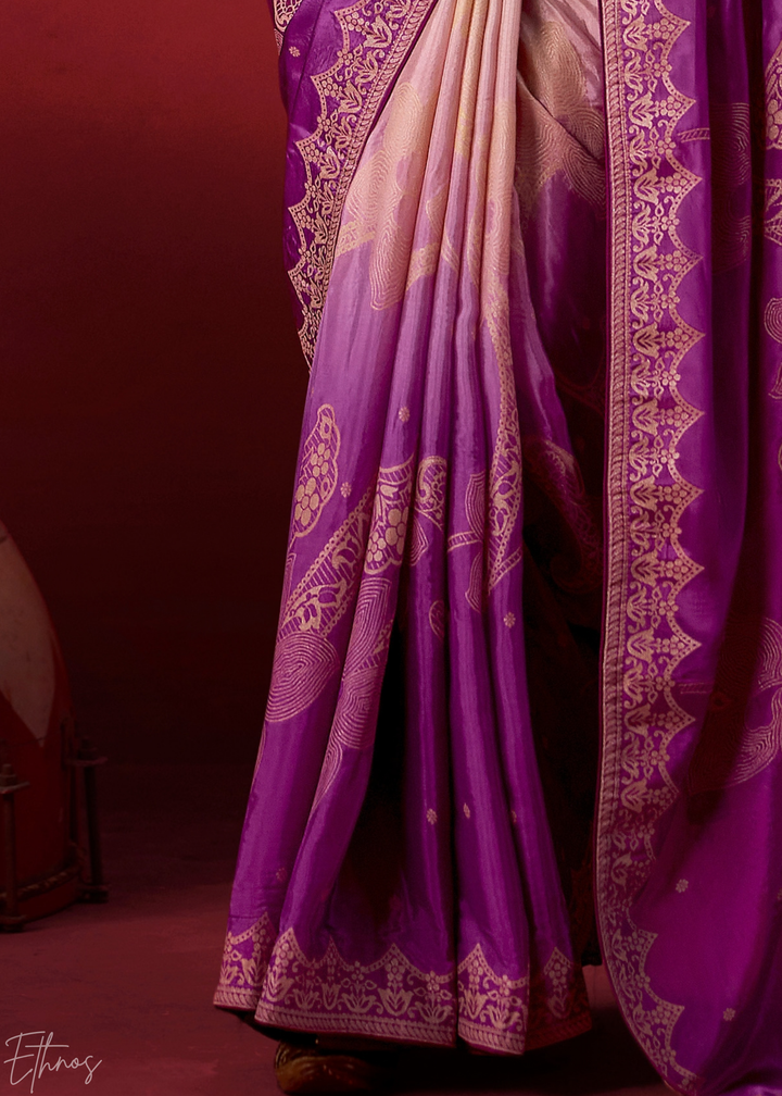 Violet Textured Chevron Ombre Dola Silk Saree