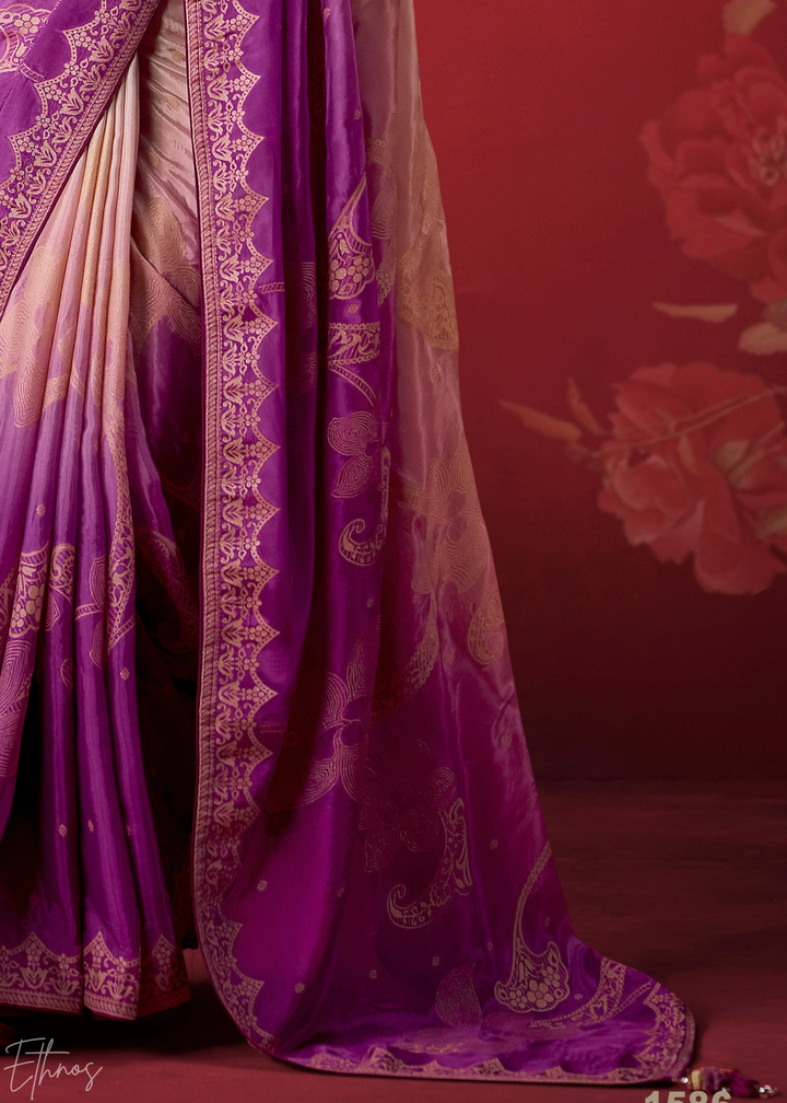 Violet Textured Chevron Ombre Dola Silk Saree