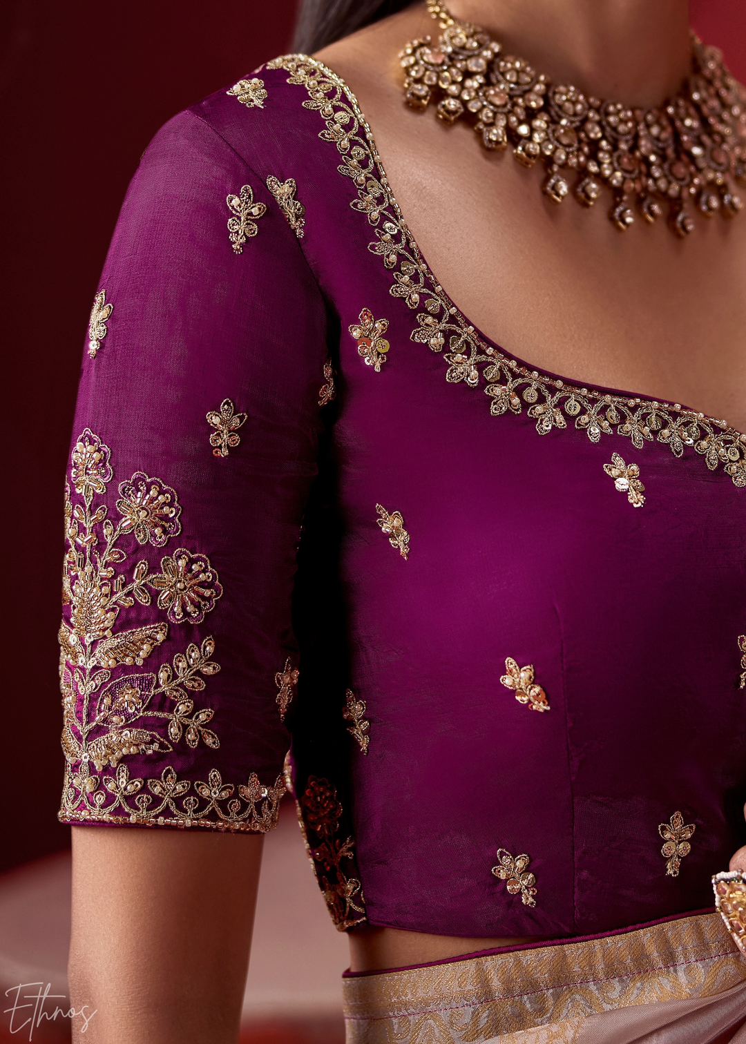 Violet Textured Chevron Ombre Dola Silk Saree