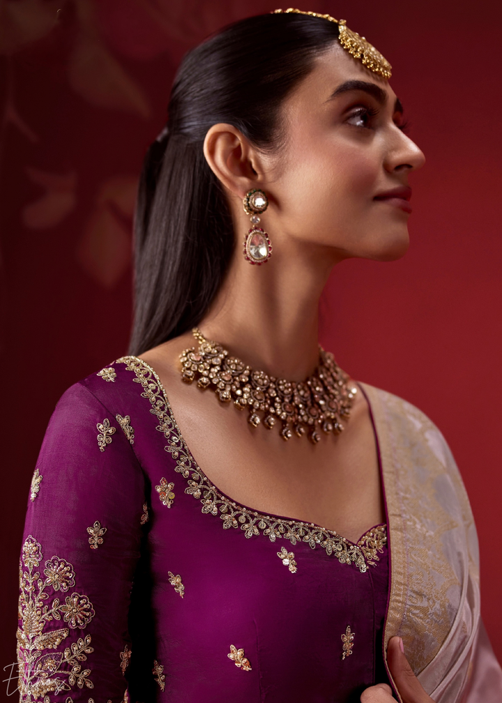 Violet Textured Chevron Ombre Dola Silk Saree