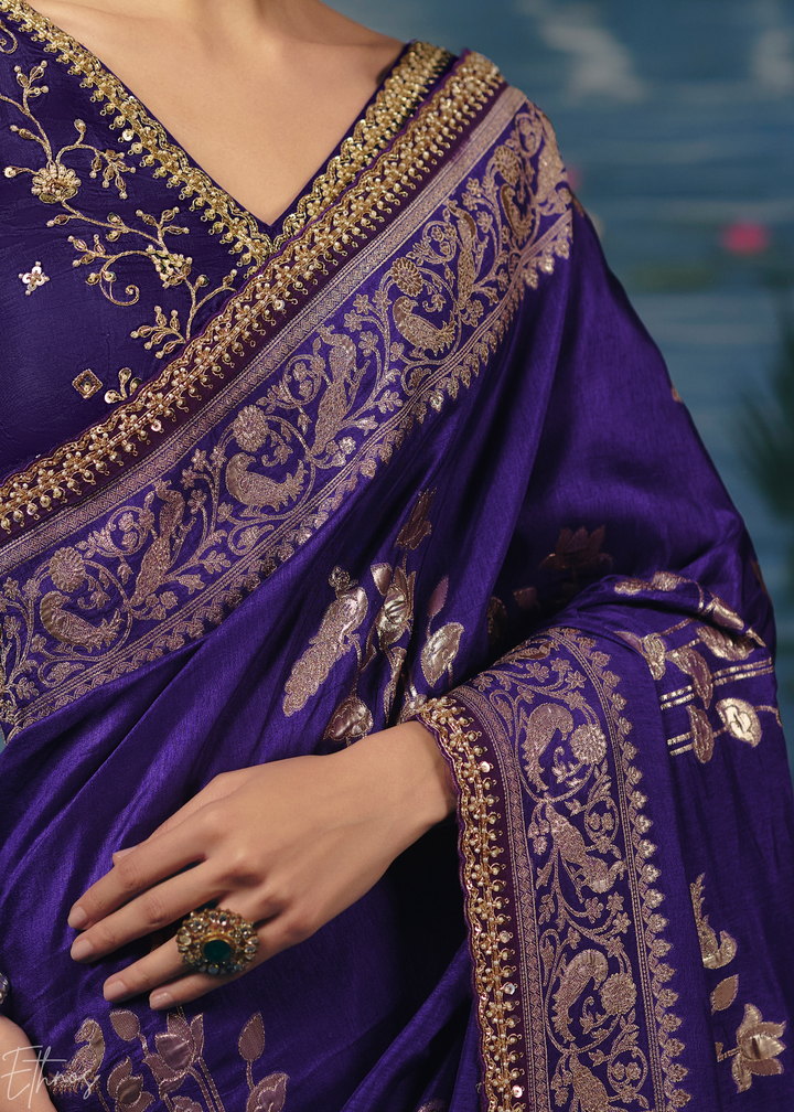 Violet Traditional Zari Woven Border Dola Silk Saree