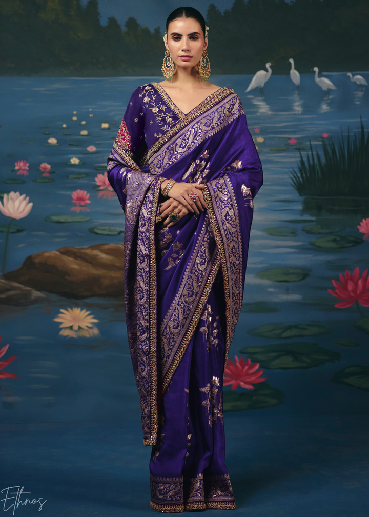 Violet Traditional Zari Woven Border Dola Silk Saree