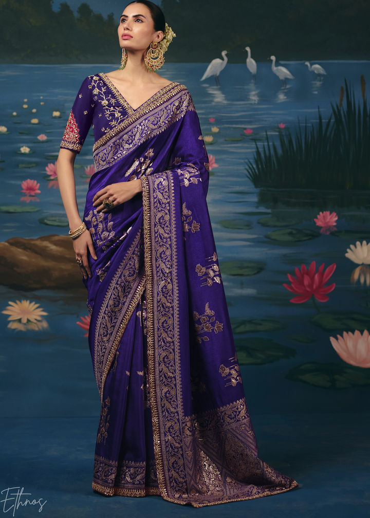 Violet Traditional Zari Woven Border Dola Silk Saree