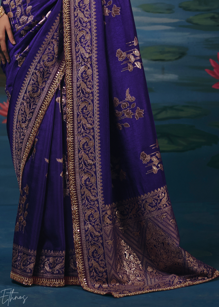 Violet Traditional Zari Woven Border Dola Silk Saree