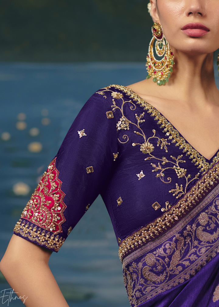 Violet Traditional Zari Woven Border Dola Silk Saree