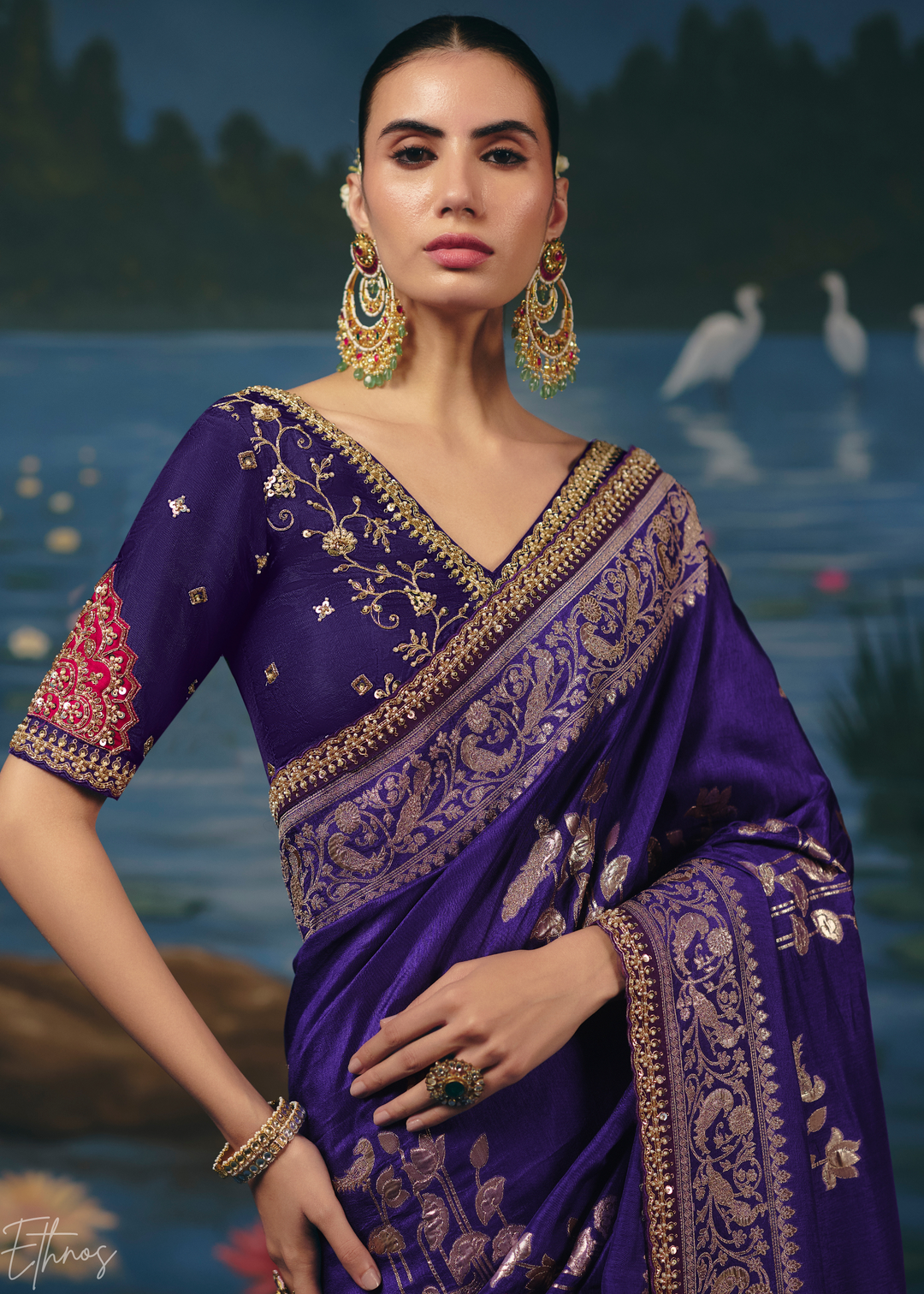 Violet Traditional Zari Woven Border Dola Silk Saree