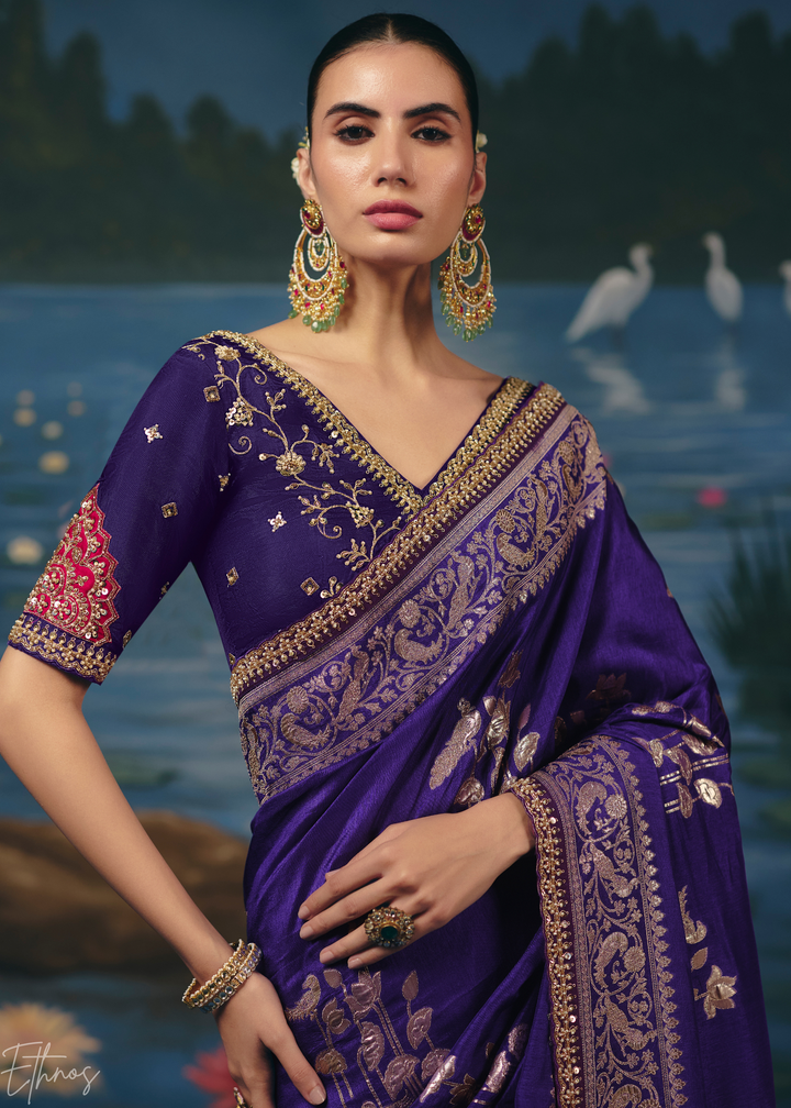 Violet Traditional Zari Woven Border Dola Silk Saree
