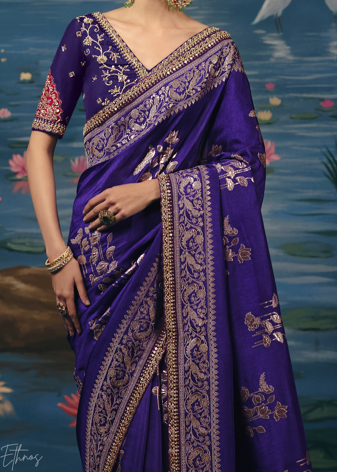 Violet Traditional Zari Woven Border Dola Silk Saree