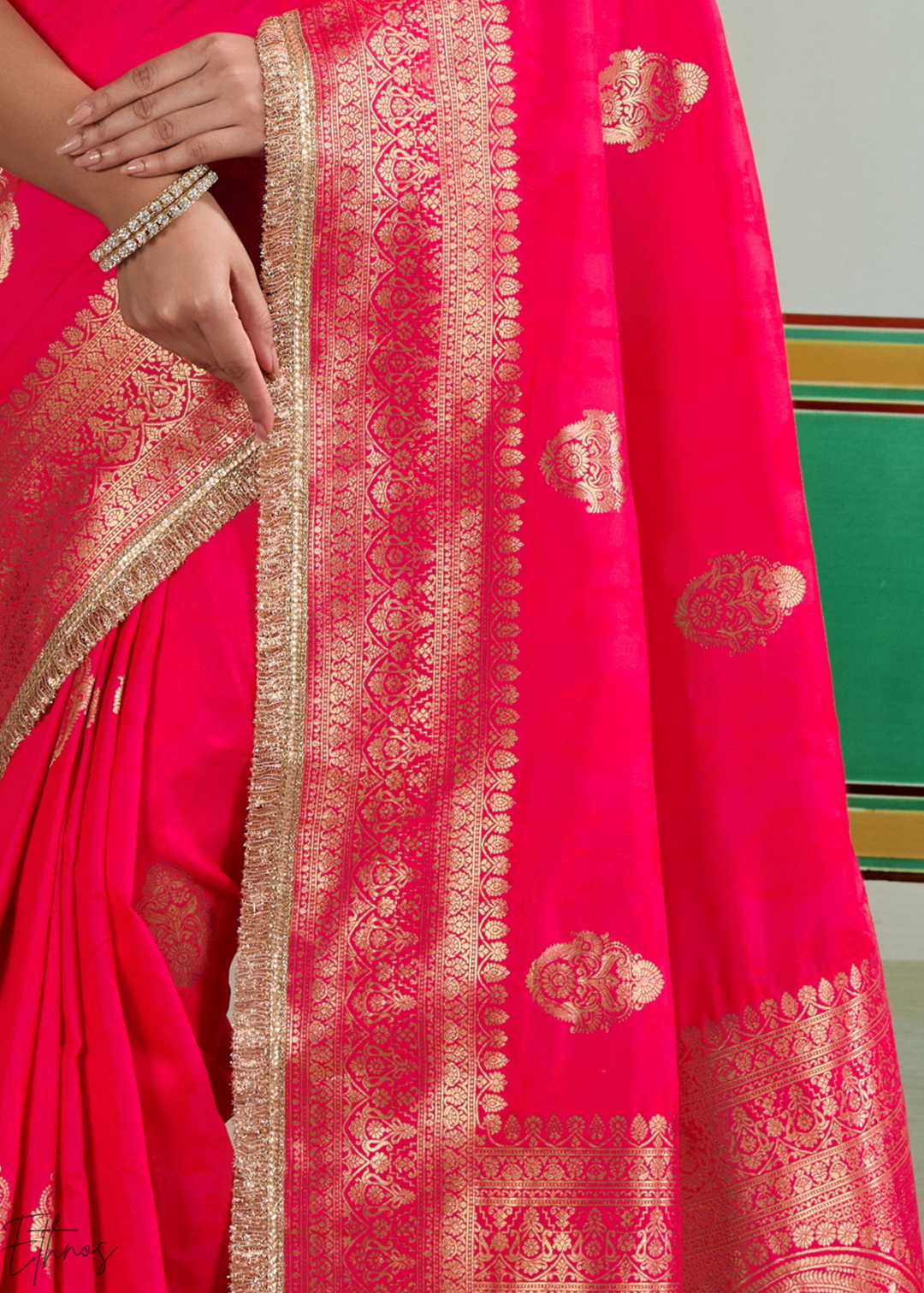 Vivid Fuchsia Aurelian Border Silk Saree