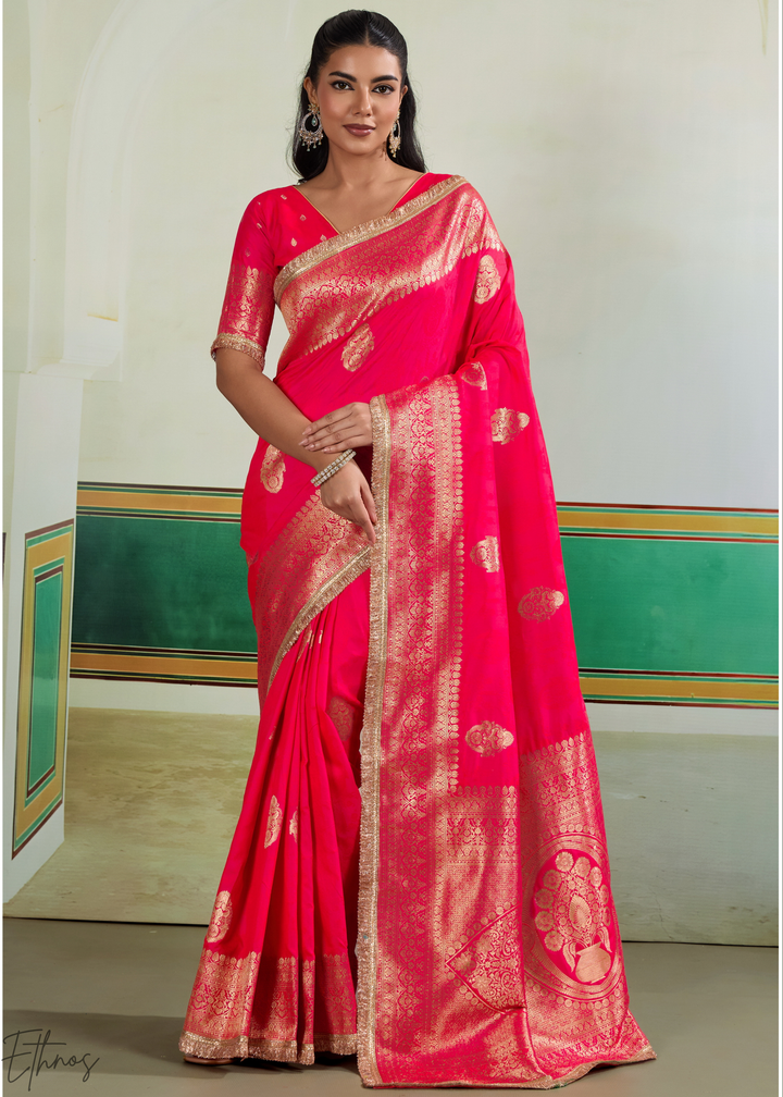 Vivid Fuchsia Aurelian Border Silk Saree