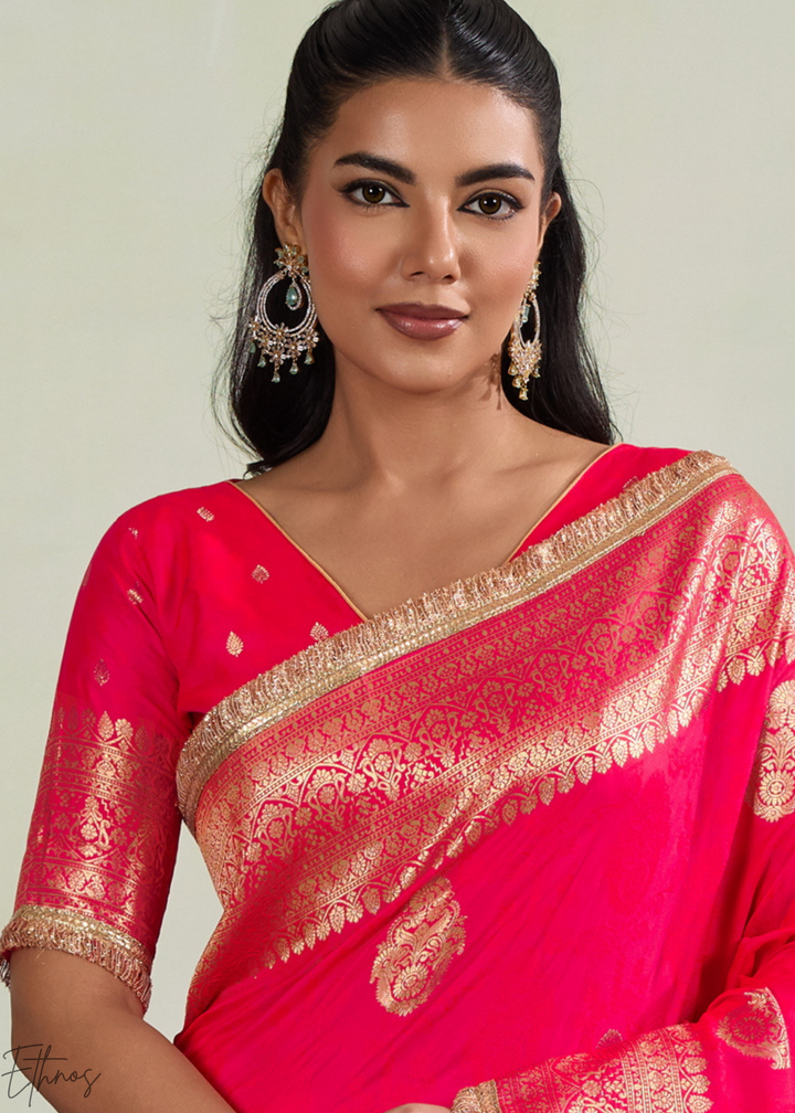 Vivid Fuchsia Aurelian Border Silk Saree