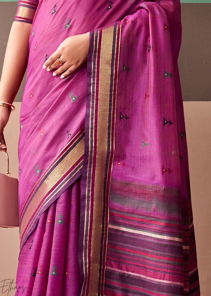 Magenta Purple Zari Striped Pallu Cotton Saree