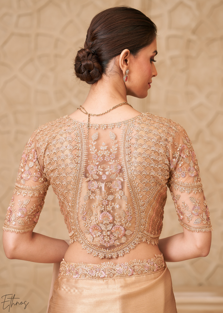 Warm Taupe Classic Border Satin Georgette Saree