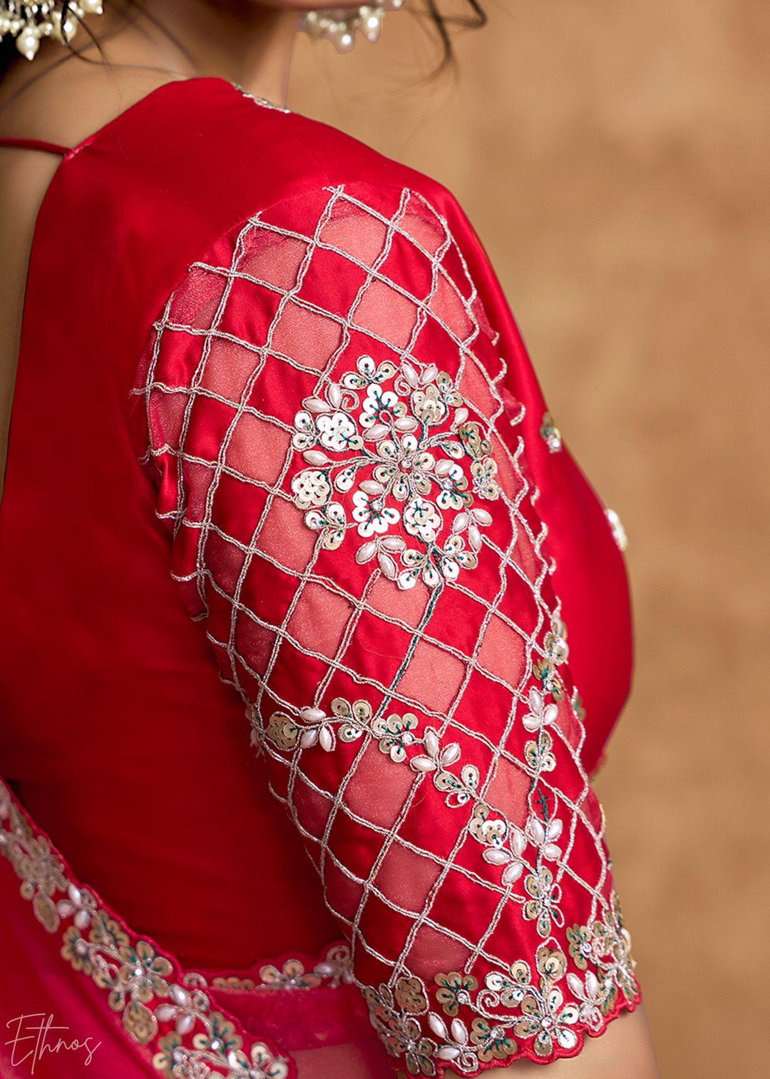Watermelon Pink Sequin Embroidered Organza Satin Saree