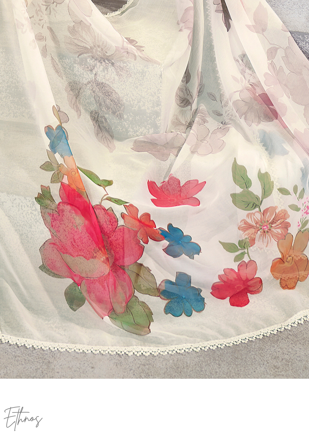 White Embellished Flora Silk Palazzo Suit