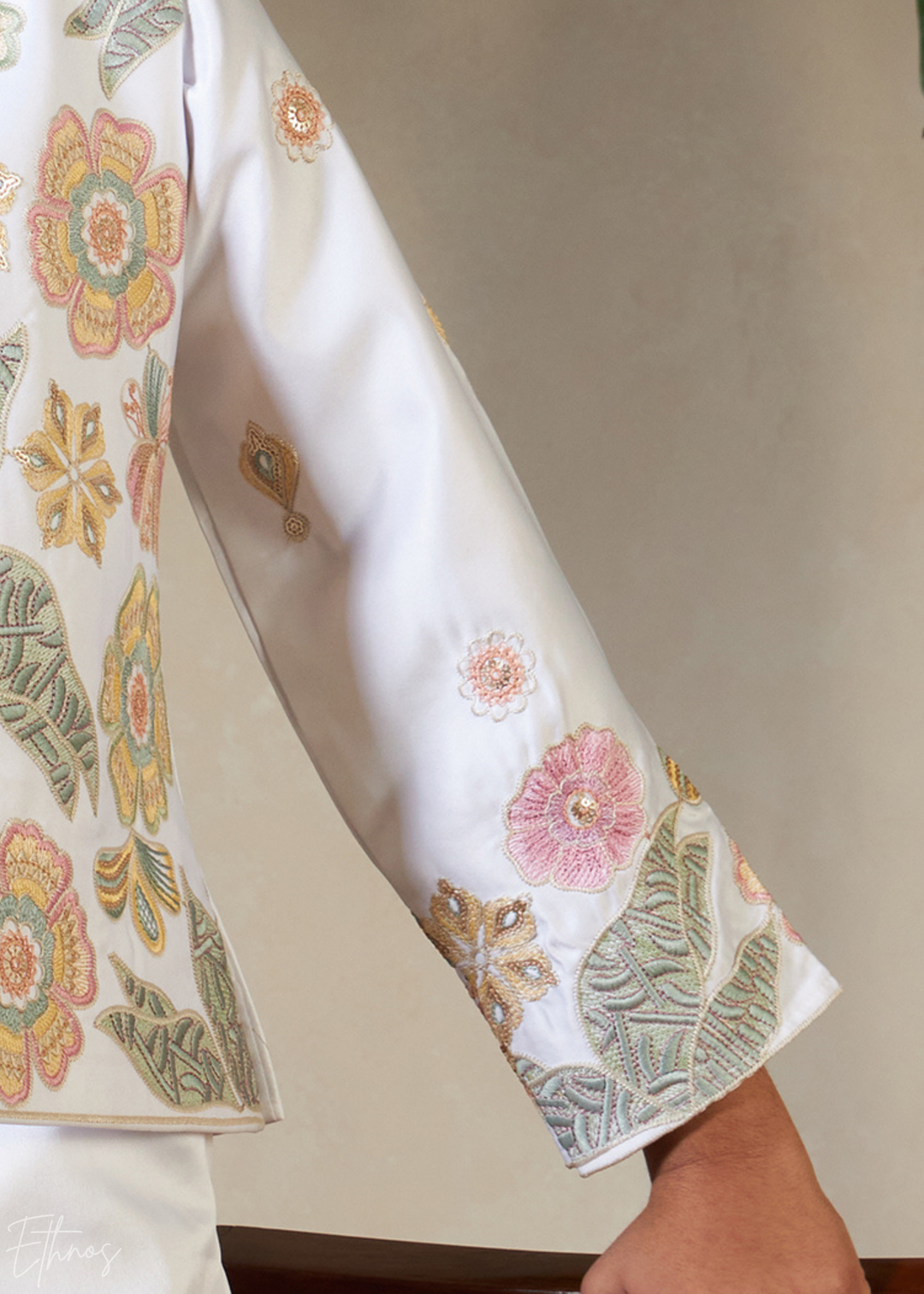 White Embroidered Jacket With Satin Kurta Pajama