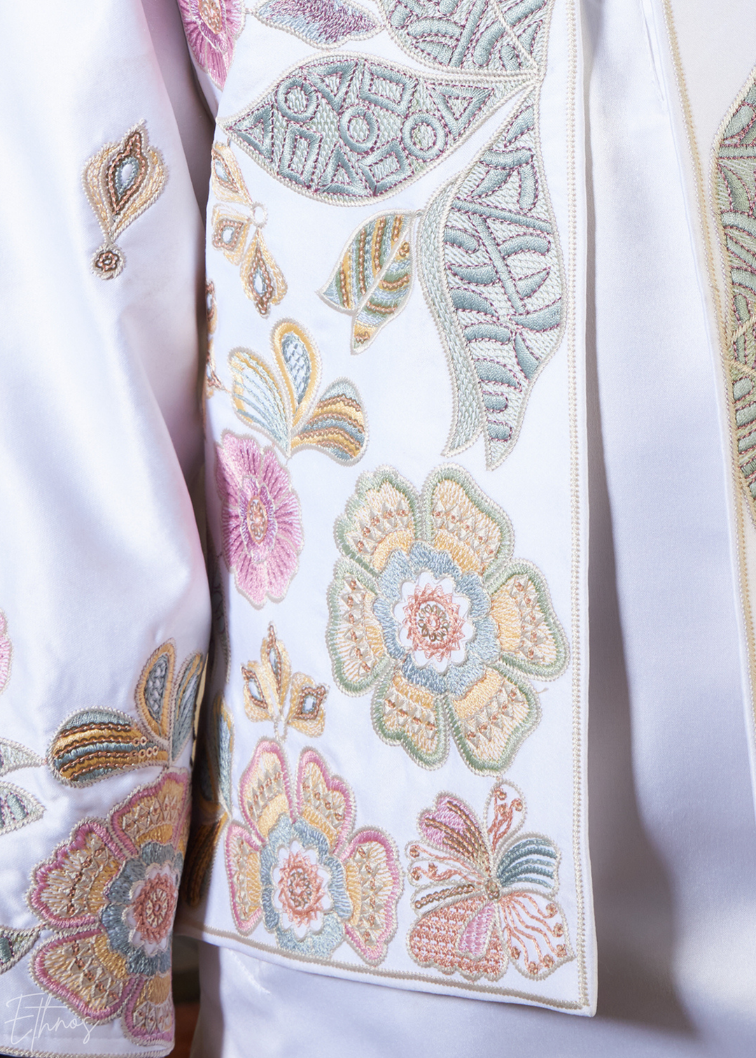 White Embroidered Jacket With Satin Kurta Pajama