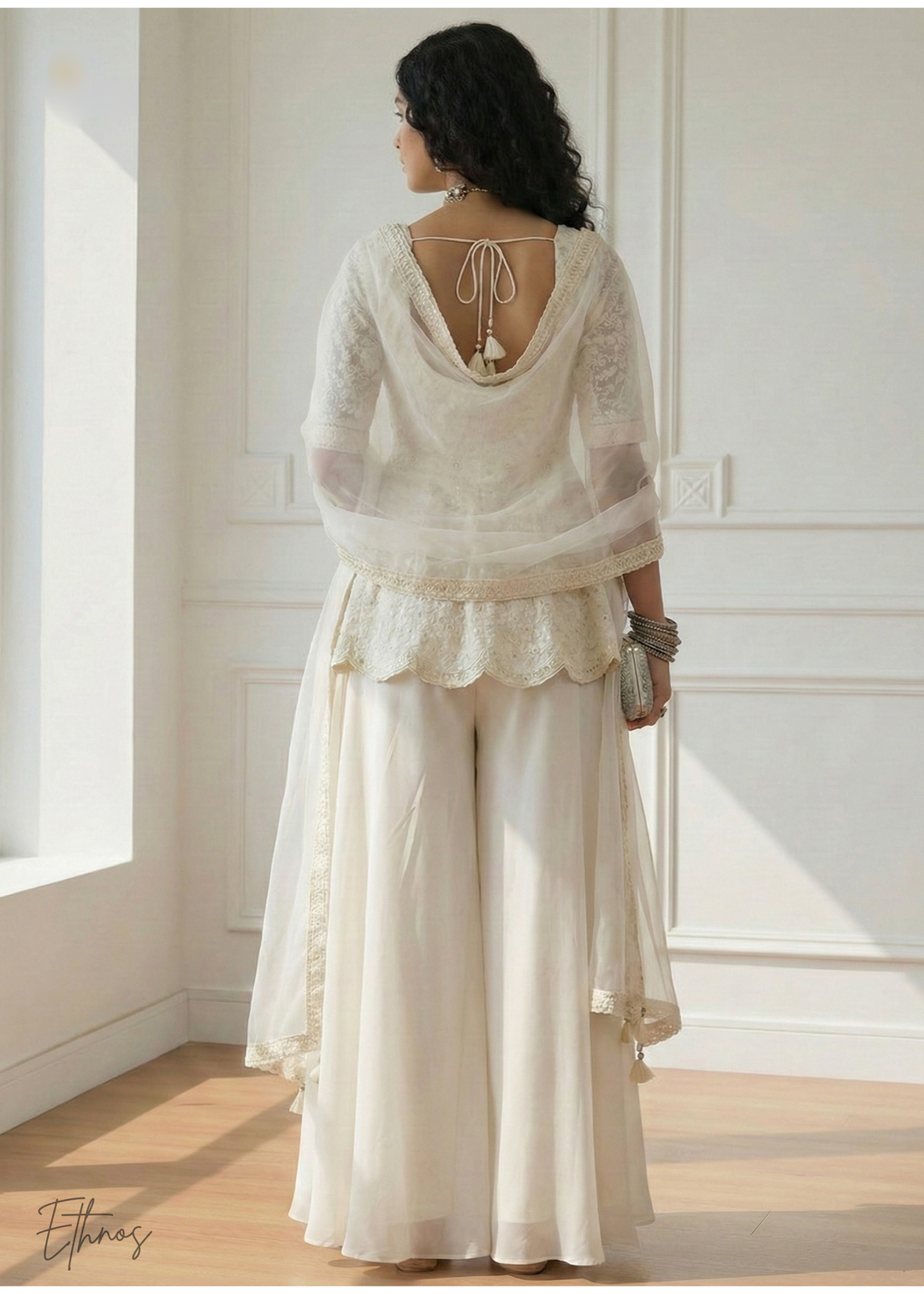White Georgette Anarkali Palazzo Suit