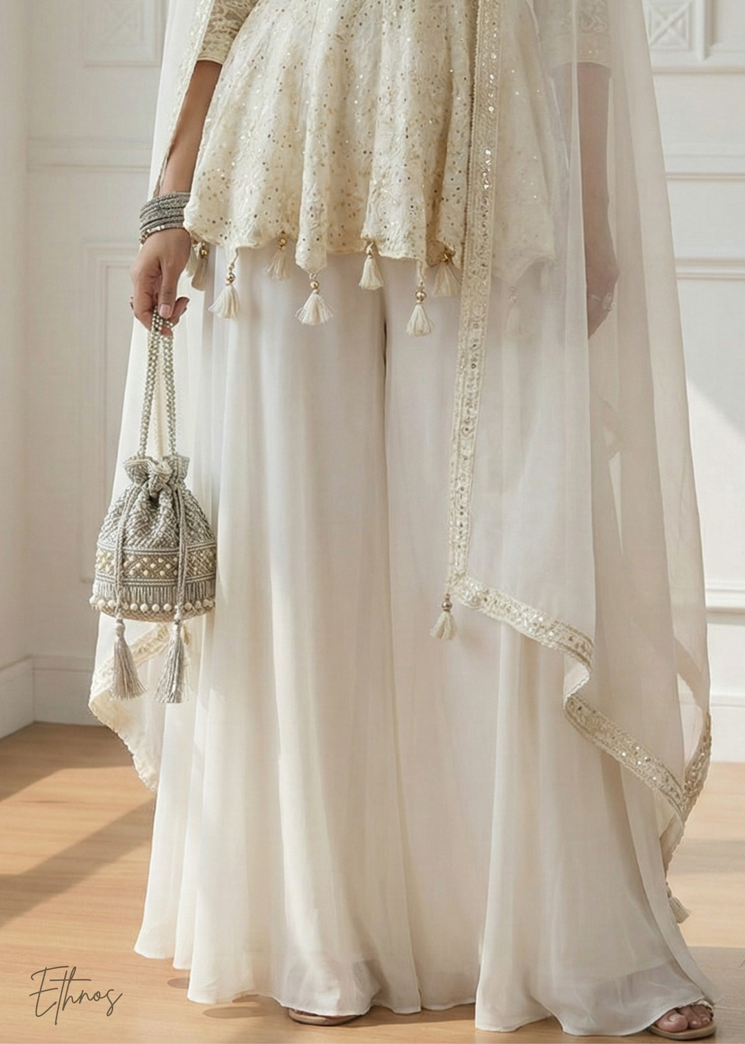 White Georgette Anarkali Palazzo Suit