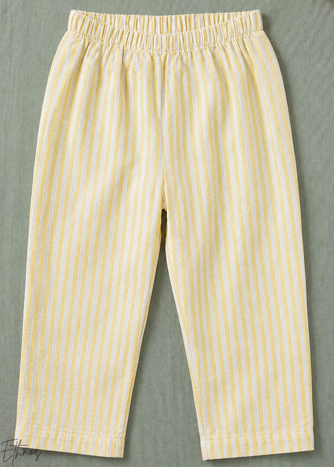 White Lemon Embroidered Organic Cotton Striped Kurta Pajama Set