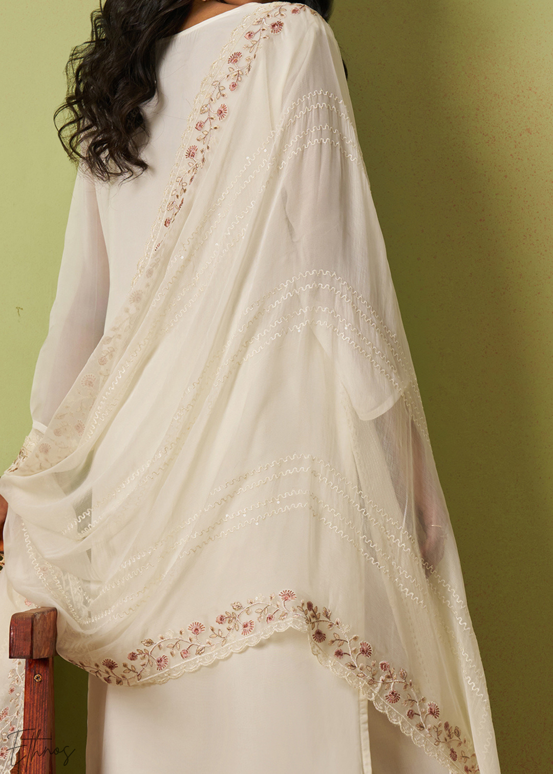 White Meadow Embroidered Organza Palazzo Suit