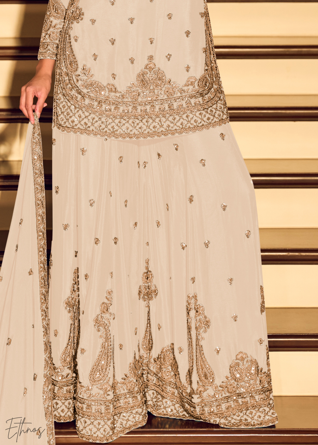 White Chinon Silk Sharara Suit