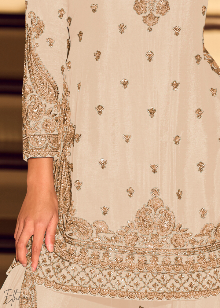 White Chinon Silk Sharara Suit