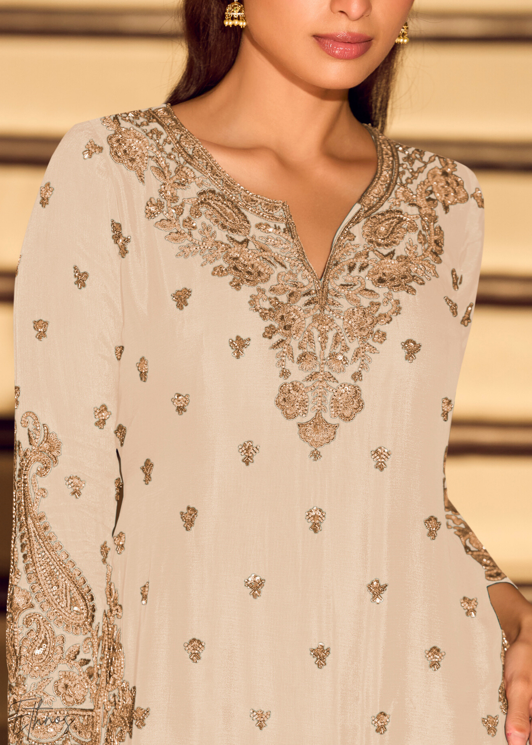 White Chinon Silk Sharara Suit