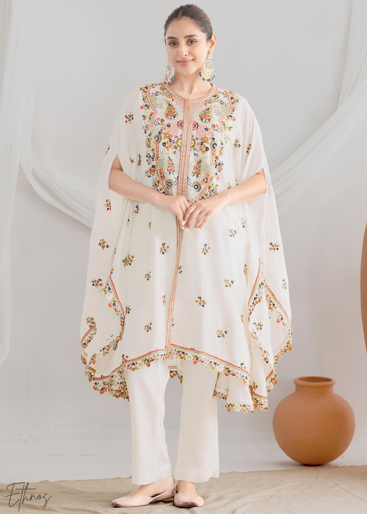 White Chinon Kaftaan Palazzo Suit