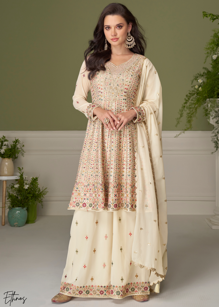 White Georgette Palazzo Suit