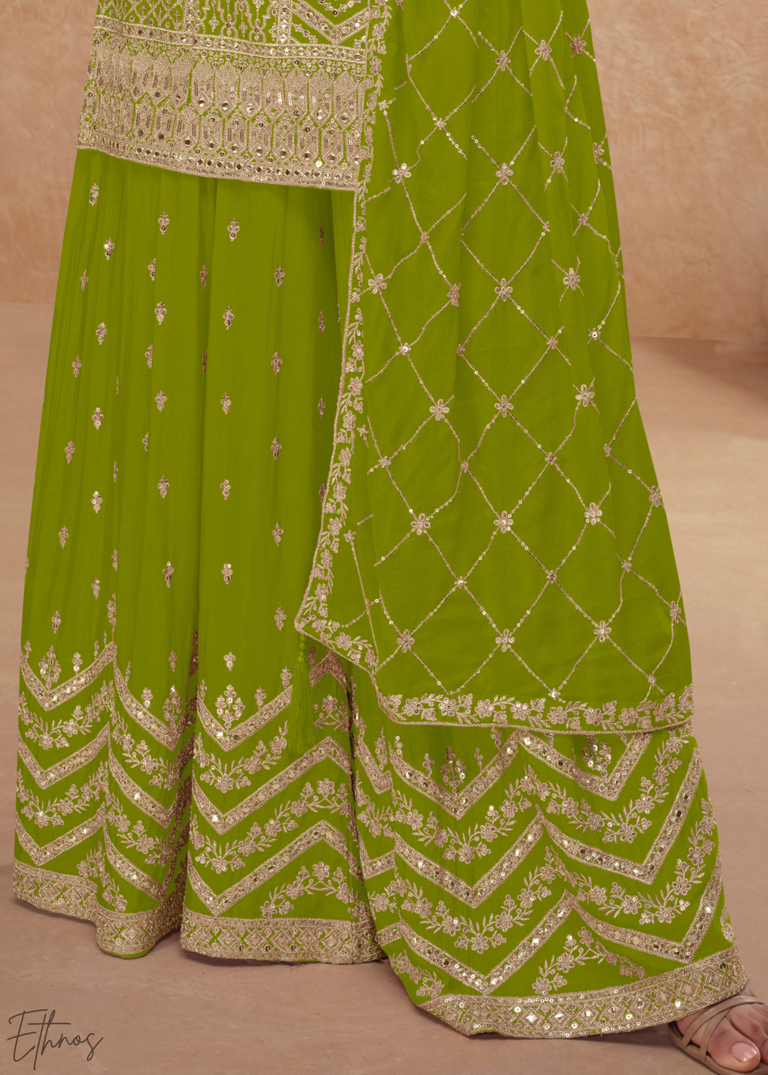 Wild Olive Sequins Chinon Palazzo Suit