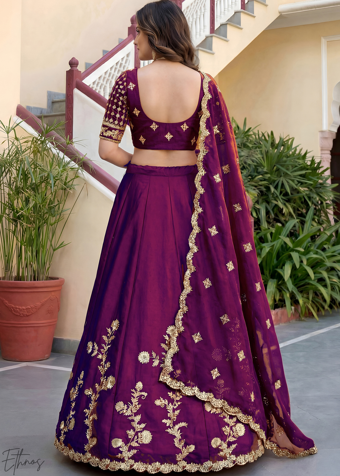 Deep Wine Floret Zari Rangoli Silk Lehenga