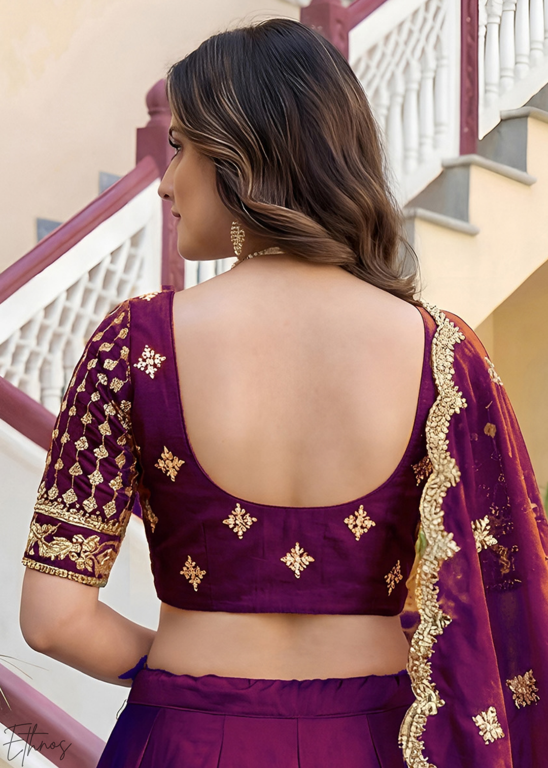 Deep Wine Floret Zari Rangoli Silk Lehenga