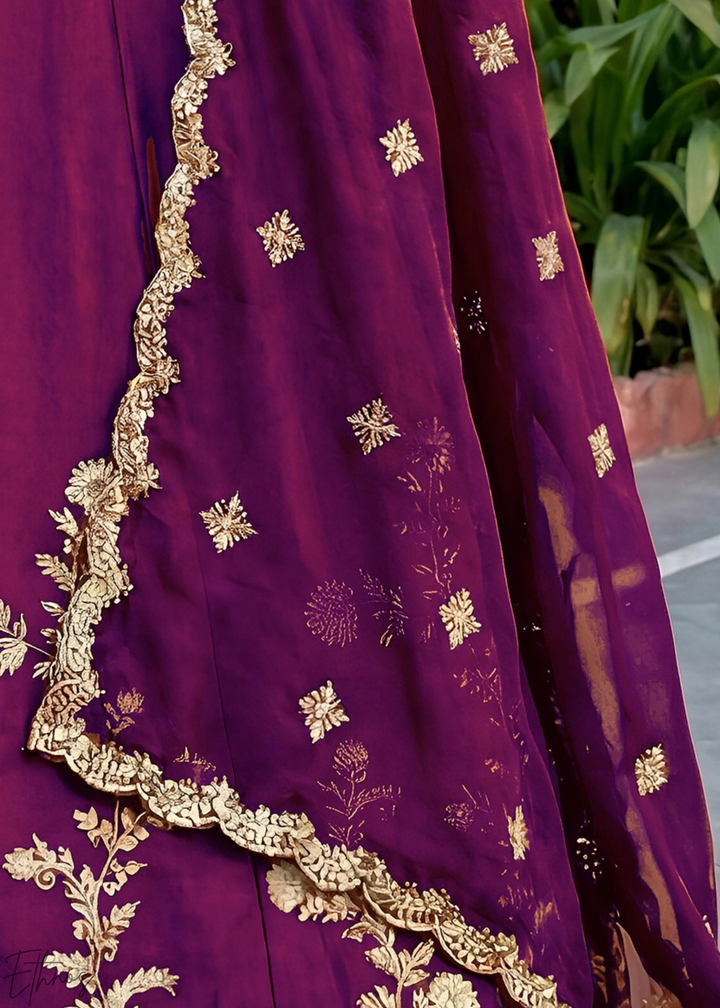 Deep Wine Floret Zari Rangoli Silk Lehenga