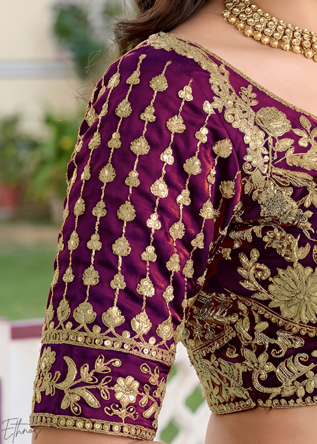 Deep Wine Floret Zari Rangoli Silk Lehenga