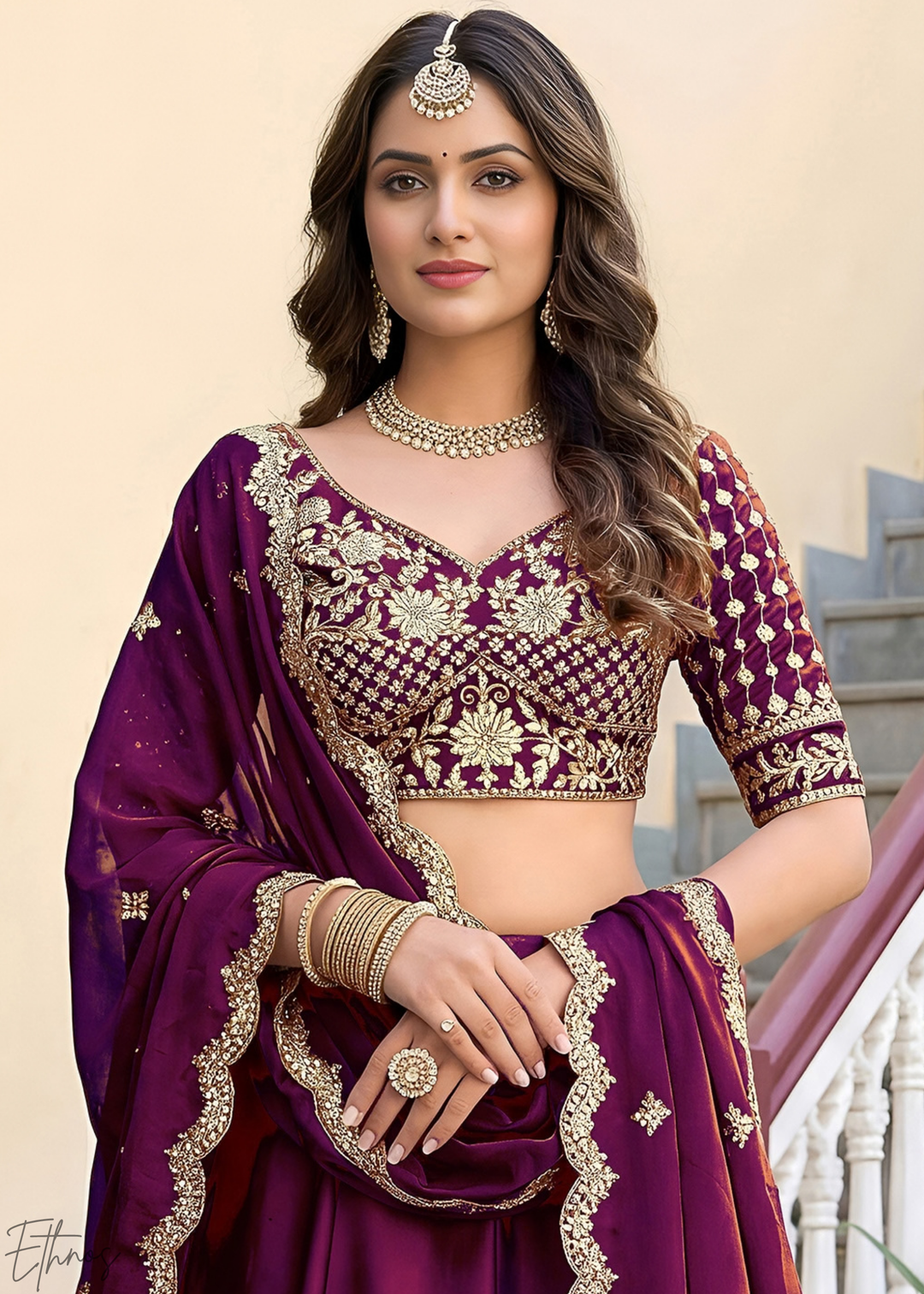 Deep Wine Floret Zari Rangoli Silk Lehenga