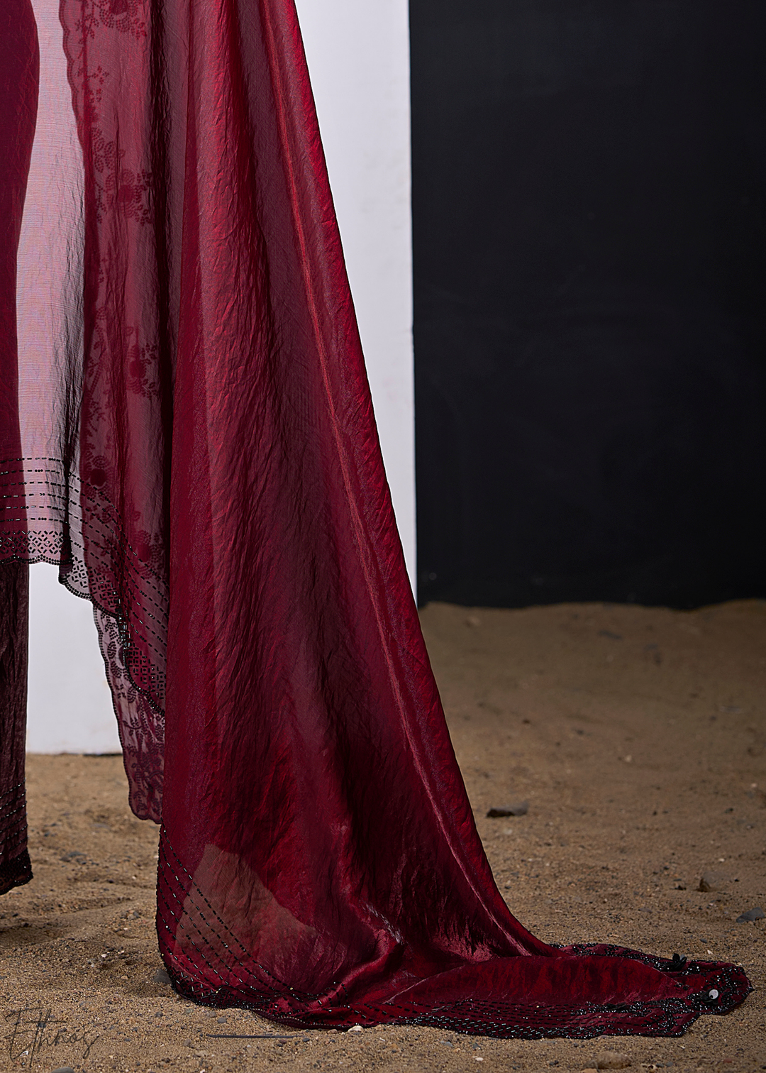 Wine Garnet Cutdana Fendy Satin Silk Saree