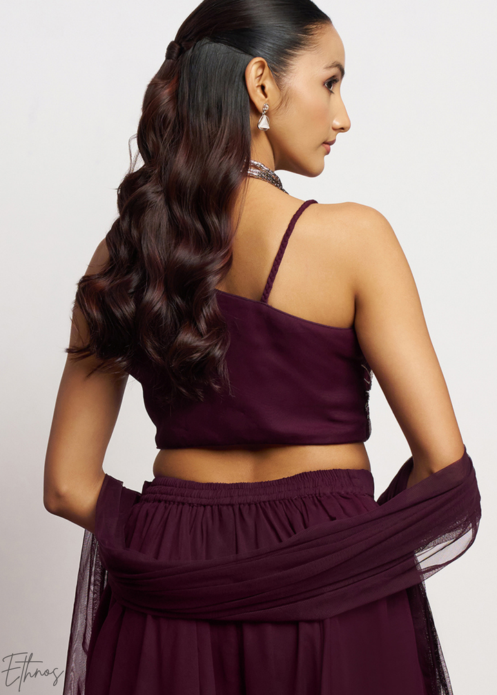 Wine Georgette Choli Palazzo Suit