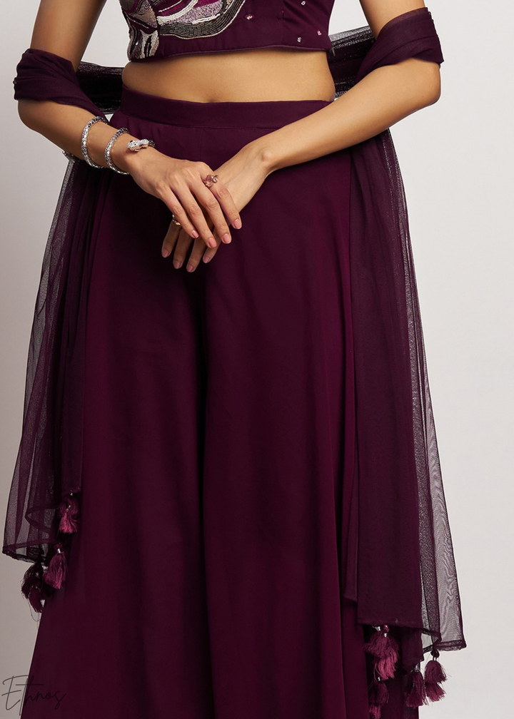 Wine Georgette Choli Palazzo Suit