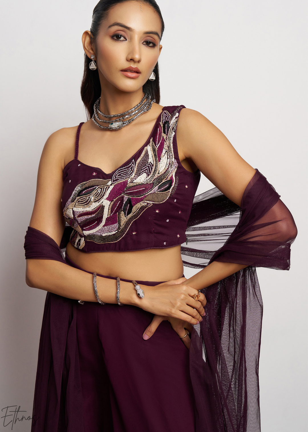 Wine Georgette Choli Palazzo Suit