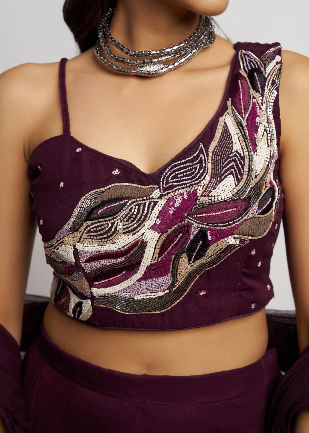 Wine Georgette Choli Palazzo Suit